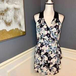 Parker leather and silk water color wrap dress